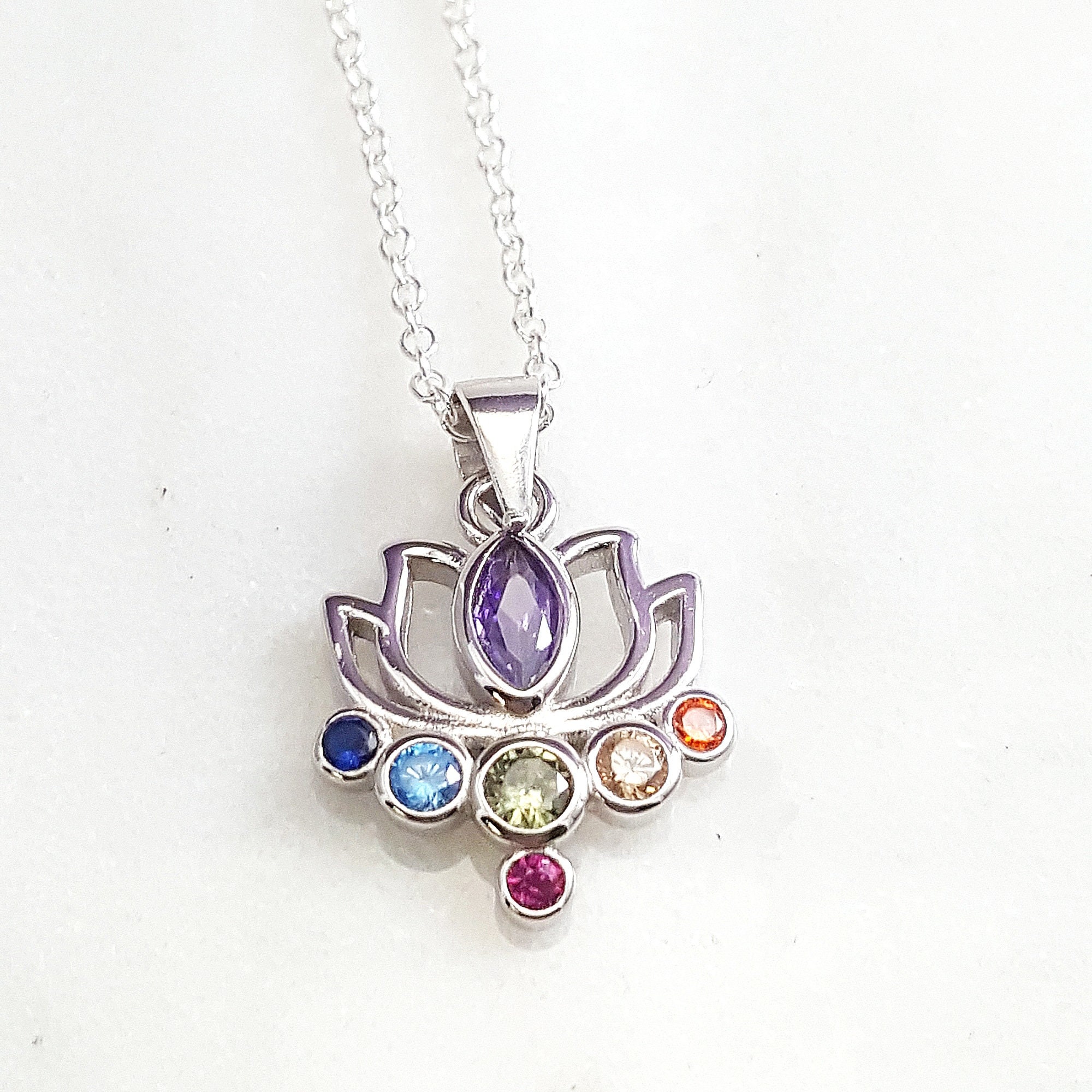 7 Chakra Necklace. Petite Chakra Gemstone Necklace. Lotus Etsy