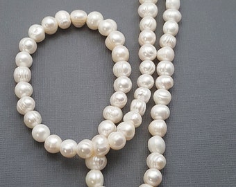 Freshwater pearl necklace. White pearls. 18" Natural pearls. Classic gifts for her