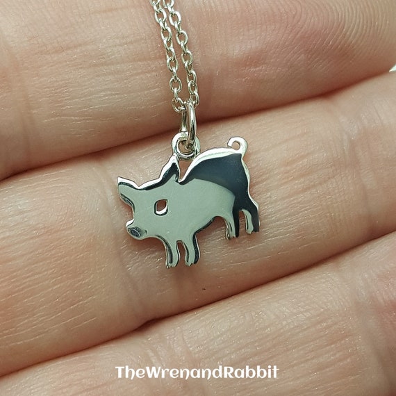 Pig Charm with Piglet Sterling Silver Antiqued Finish Pig Charm with Piglet Sterling Silver Antiqued Finish
