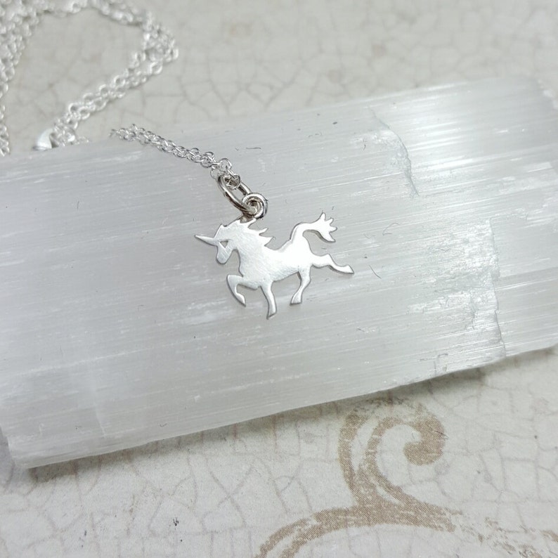 Tiny Sterling Silver Unicorn Necklace. Dainty Unicorn Charm Etsy