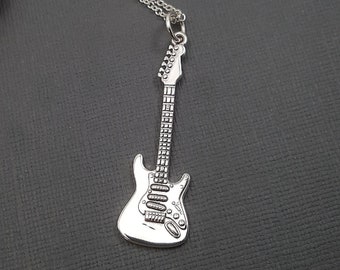 Sterling silver guitar necklace. Strat electric guitar. Musician gift. Fender Stratocaster replica pendant. Guitar player. Les Paul.