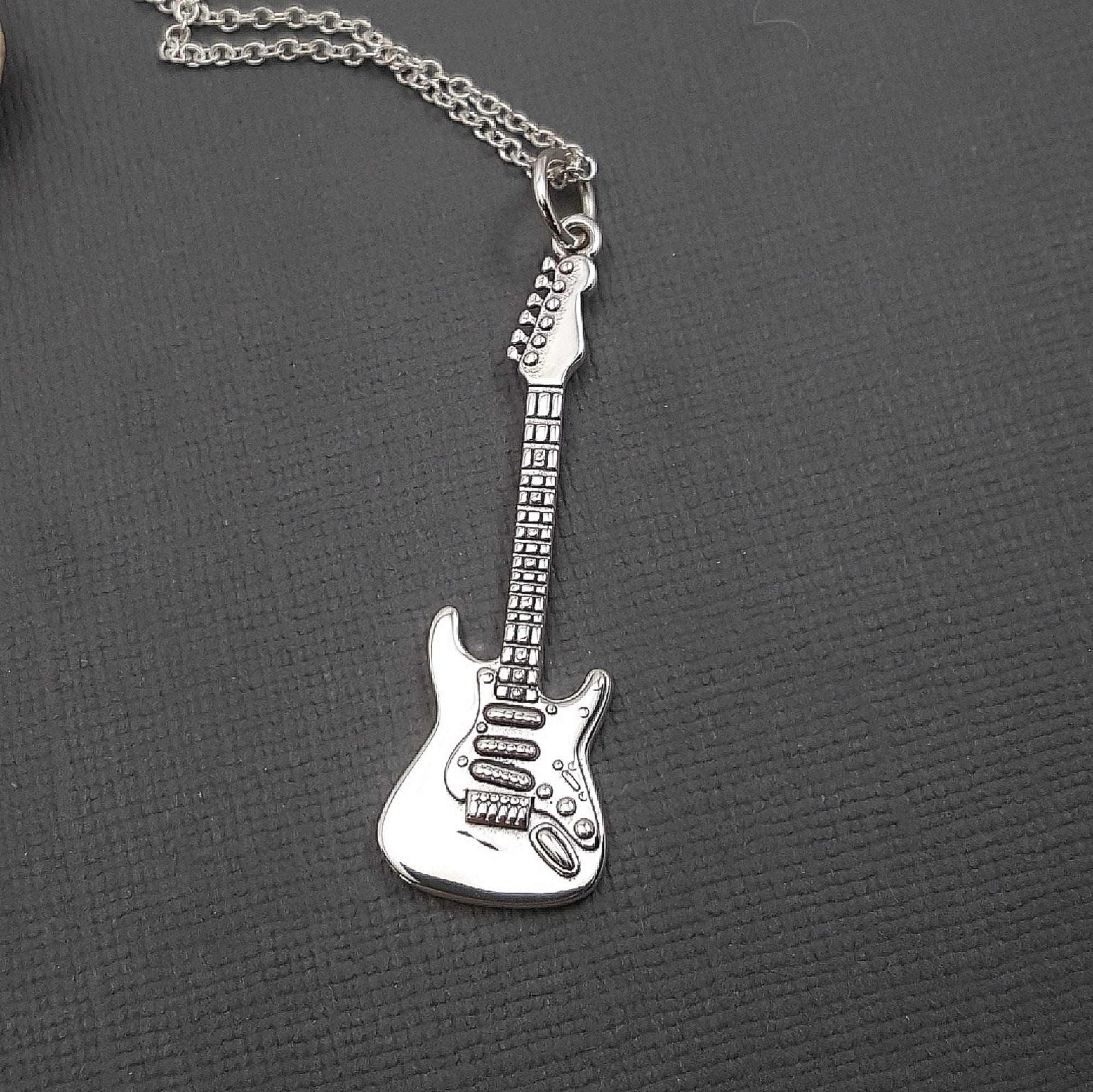 Sterling Silver Guitar Necklace. Strat Electric Guitar. Musician Gift. Fender Stratocaster Replica Pendant. Guitar Player. Les Paul. Etsy