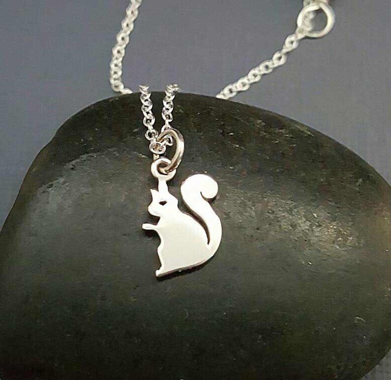 Tiny Squirrel necklace. Sterling silver squirrel pendant. Baby squirrel necklace. Nutkin necklace. Tween jewelry. Squirrel theme birthday. image 2