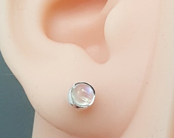Rainbow Moonstone Stud Earrings: Sterling Silver, June Birthstone