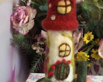 Handmade, needle felted, fairy house, toadstool.