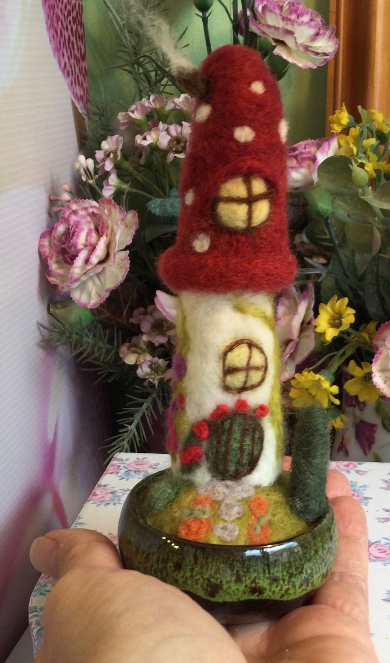 Handmade, needle felted, fairy house, toadstool. image 1