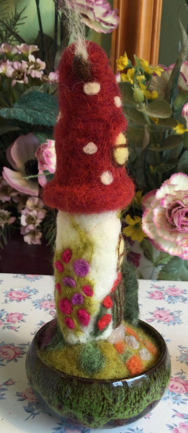 Handmade, needle felted, fairy house, toadstool. image 2