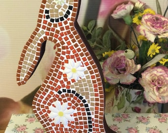 A handmade, mosaic, Moon gazing hare, decoration