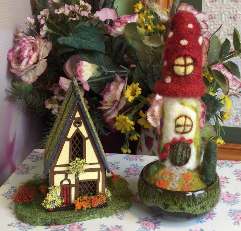 Handmade, needle felted, fairy house, toadstool. image 10