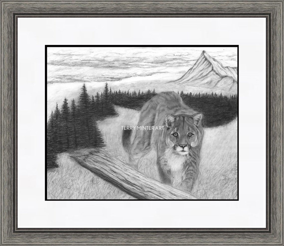 PUMA-Kunst auf der Jagd Bleistift Zeichnung | Etsy