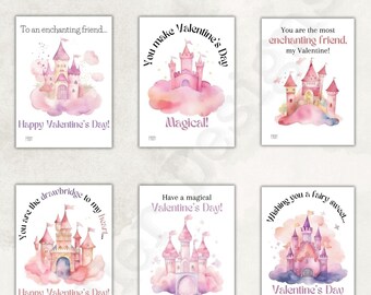 Tarjetas de San Valentín imprimibles, Castillos y Magia, Tarjetas de San Valentín en el aula para niños, Etiquetas de regalo de San Valentín, Descarga instantánea