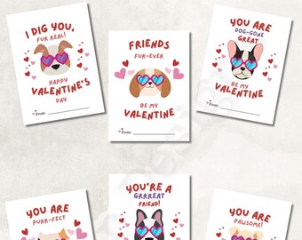 Tarjetas imprimibles del Día de San Valentín, Perros y Gatos, Tarjetas del Día de San Valentín en el aula para niños, Etiquetas de Regalo del Día de San Valentín, Descarga Instantánea
