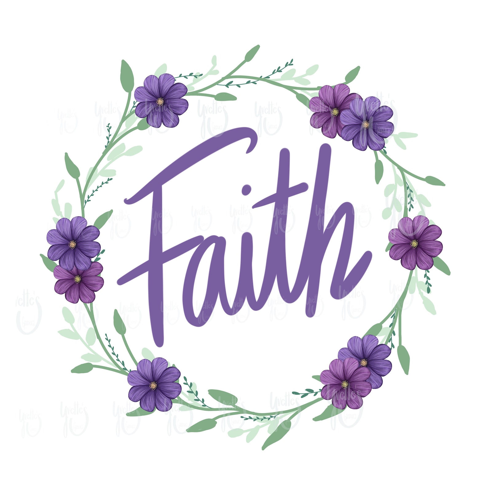 Faith Floral Wreath Digital Graphic Etsy