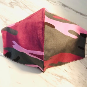 100% Cotton Camouflage 2 Layer Face Mask with Nose Wire,Filter Pocket,Washable,Reusable,Adjustable,Breathable,Face Cover
