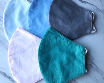 100% Cotton 2 Layer Face Mask with Nose Wire-Filter Pocket-Washable-Reusable-Adjustable-Breathable-Face Cover-Comfortable