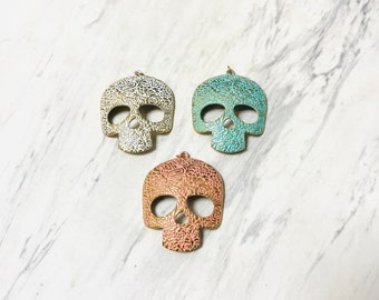 Painted Candy Skull Pendant-2.5" Floral Sugar Skull Charm-Pink, Mint or White
