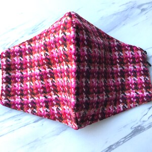 Pink Warm Wool Winter 2 Layer Face Mask with Nose Wire-Filter Pocket-Washable-Reusable-Adjustable-Breathable-Tweed-High Quality
