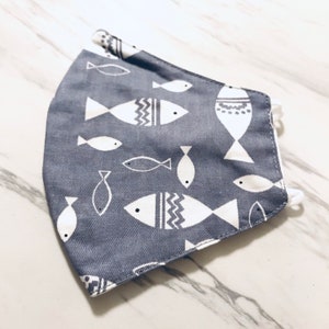 100% Cotton Fish 2 Layer Face Mask with Nose Wire, Filter Pocket, Washable, Reusable, Adjustable, Breathable, Face Cover