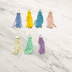 Seed bead Tassel with Enamel Cap-Colorful Beaded Tassel-2 Pieces