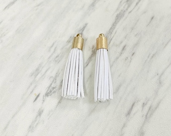 Leather Tassels with Gold Caps-Genuine Leather Fringe Charms for Jewelry Making-DIY Supplies-3 Colors-Set of 2