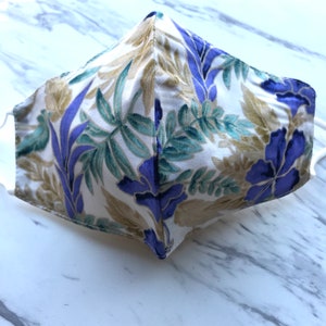100% Cotton Blue Floral Face Mask with Nose Wire 2 Layer-Filter Pocket-Washable-Reusable-Adjustable-Breathable-Comfortable-Spring Mask