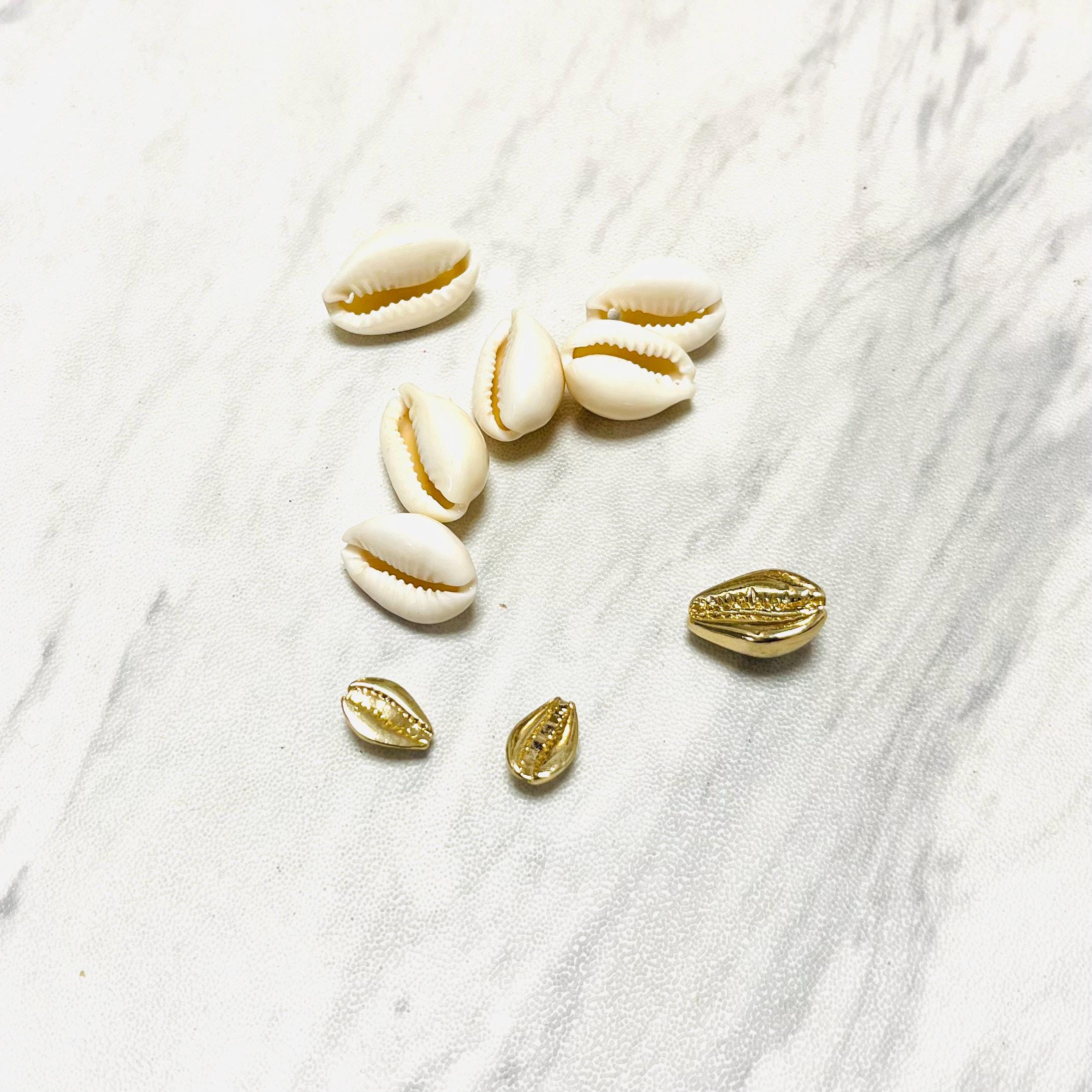 Shell & Gold Cowrie Charm-Drilled Hole- Pack of 9