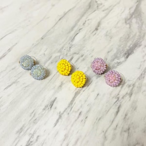 Beaded Round Post Earring with Open Loop-3 Color Options