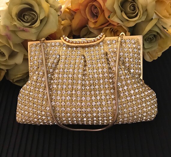 Gold Lame/' w Rhinestones Evening Bag