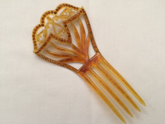 Vintage Hair Comb Yellow/Gold Color Rhinestones - image 2