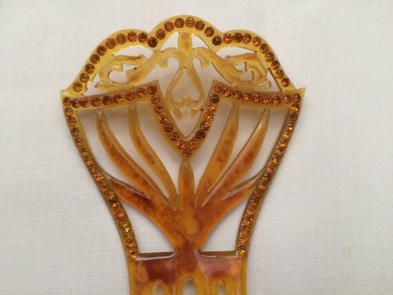 Vintage Hair Comb Yellow/Gold Color Rhinestones - image 1