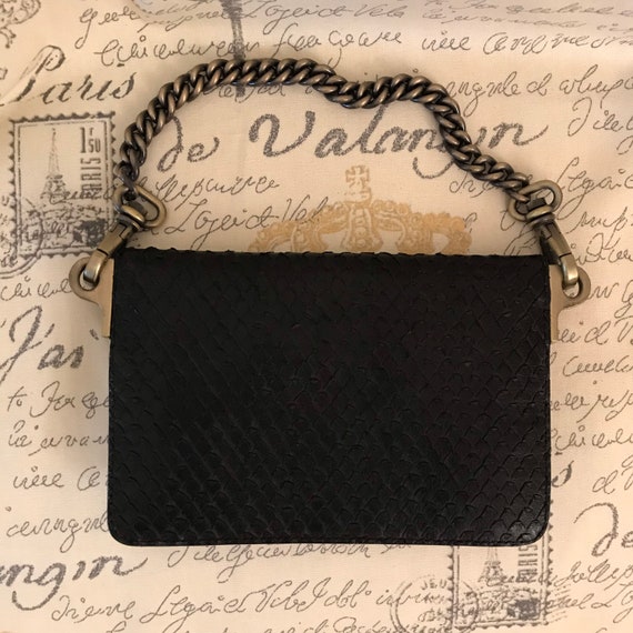 THEORY Small Black Leather Fold Over Chain Handle… - image 6