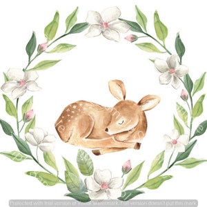 Whimsical Sleeping Fawn with Florals Design Sublimation SVG PNG