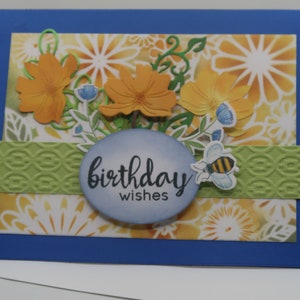 Card - Handmade 3D Happy Birthday Card -  for Her Birthday Poppy Card -  Friendship Greeting Card - Bee Birthday card -Flower Birthday Card