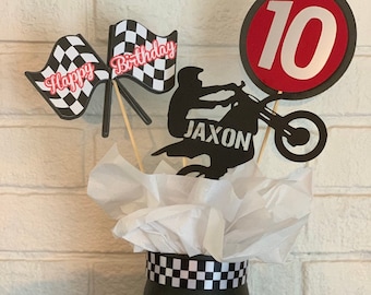 Centro de mesa de cumpleaños de moto de cross personalizada, centro de mesa de moto de cross, cumpleaños de moto de cross, fiesta de moto de cross