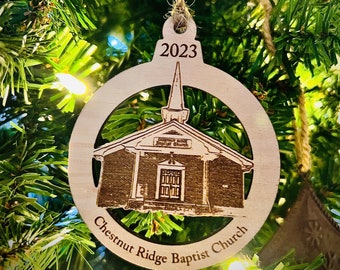 Personalized Engraved Wood Church Christmas Ornament|Wooden Christmas Ornament|Personalized Church Ornament|Christmas Tree Ornament