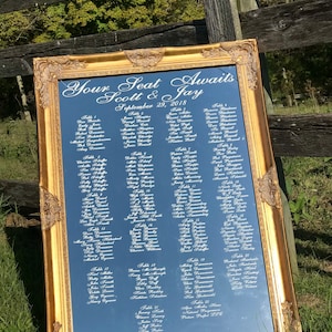 Elegant Wedding Seating Chart Sign|Welcome Wedding Seating Chart|Gold Seating Chart|Custom Wedding Mirror|Seating Chart Mirror|Hand Lettered