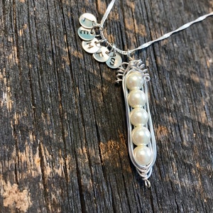 Custom hand stamped and wire wrapped Peapod Necklace|White Peapod Necklace|Mother’s Day Gift|Mother’s Necklace|Mother Child Necklace