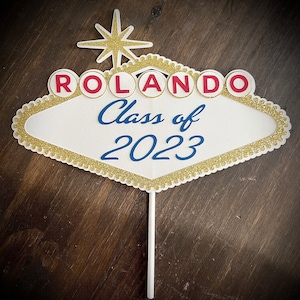 Handmade Las Vegas Graduation Cake Topper or Centerpiece Stakes|Slot Machine Birthday|Las Vegas Graduation Decor|Casino|Vegas Graduation