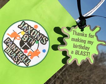 Handmade Paintball Favor Bag Tag and Sticker, Paintball Party, Paintball Birthday, Paintball Sticker, Birthday Sticker, Favor Tag, Treat Bag