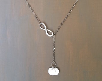 Custom Infinity Lariat Necklace with Hand Stamped Initial Charms