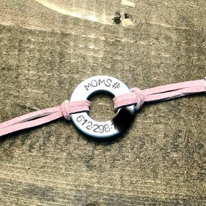 Child Bracelet, Mom&#39;s Phone Number Washer Bracelet, Washer Bracelet, Unisex Bracelet, Hand Stamped Bracelet,