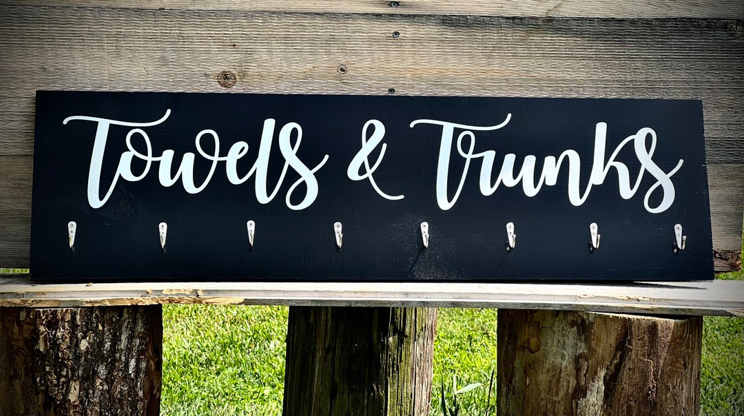 Hand Painted Modern Black Towel & Trunks Signmodern Towel Rackhanging