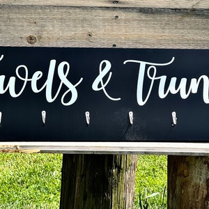 Hand Painted Modern Black Towel & Trunks Sign|Modern Towel Rack|Hanging Wood Pool Sign|Pool Sign|Towel Hook Sign