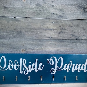 Hand Painted Navy Blue Poolside Towel Hanger|Modern Towel Rack|Hanging Wood Pool Sign|Pool Sign|Towel Hook Sign
