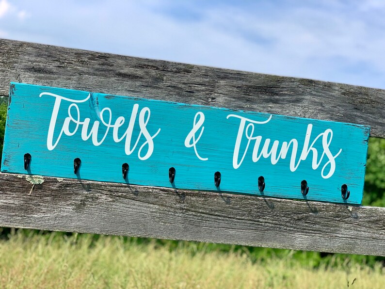 Hand Painted Rustic Towel & Trunks Sign Farmhouse Towel Rack Etsy