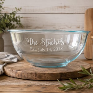 Personalized Glass Mixing Bowl | Custom Family Name Salad Bowl | Engraved Wedding Gift | Housewarming Gift | 4 Qt Serving Bowl