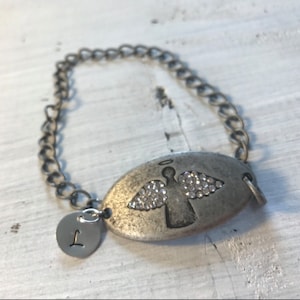 Personalized Angel Bracelet with Hand Stamped Initial or Monogram Charm|Christmas Jewelry|Angel Jewelry|Remembrance Bracelet|Guardian Angel