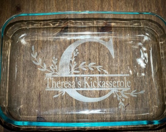 Personalized Monogram Casserole Dish|Custom Baking Dish|Engraved Casserole Dish|Name Wedding Gift|Chef Gift|Love Baking|Etched Baking Dish