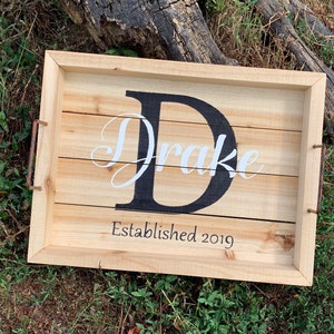 Custom Wood Tray, Rustic Serving Tray, Wooden Tray with Handles, Wood Tray, Wooden Tray with Handles, Personalized Gifts, Ottoman Tray