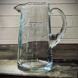 Wedding Glass Pitcher|Glass Lemonade Pitcher|Engraved Glass Pitcher|Engraved Couples Name Pitcher|Etched Glass Pitcher|Custom Serve-ware